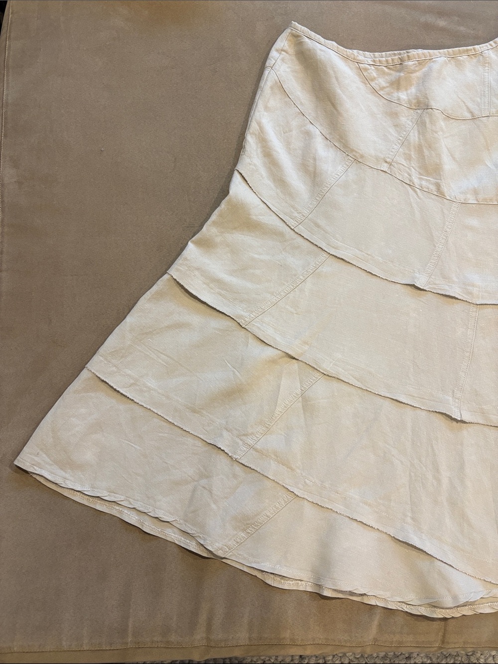 Sandro Sportswear Linen Asymmetrical Tiered A-line Midi Full Skirt Size 12 Tan - Picture 9 of 10